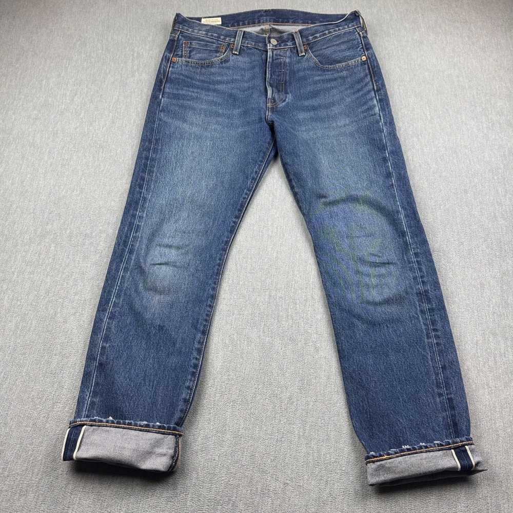 Levis 501 Slim Taper Fit Selvedge Jeans Mens 32X32 Blue Denim Button Fly Classic